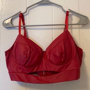 Papaya Faux Red Leather Bra Top